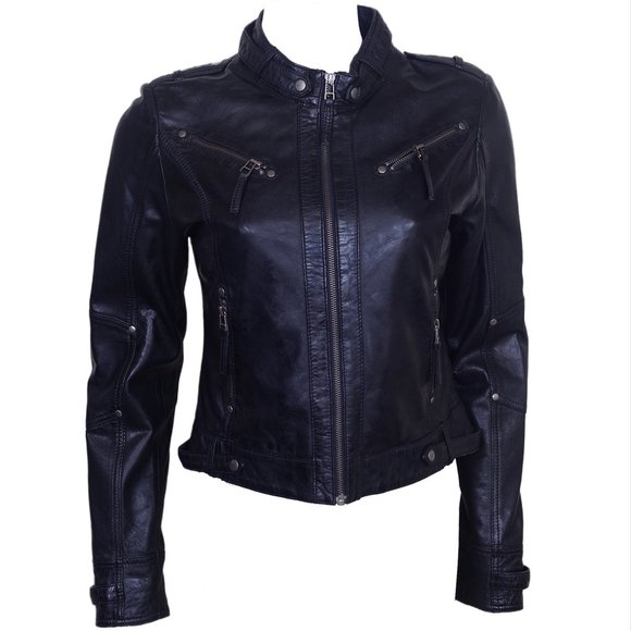 WOMEN'S BLUE BIKER LEATHER MOTORCYCLE JACKET